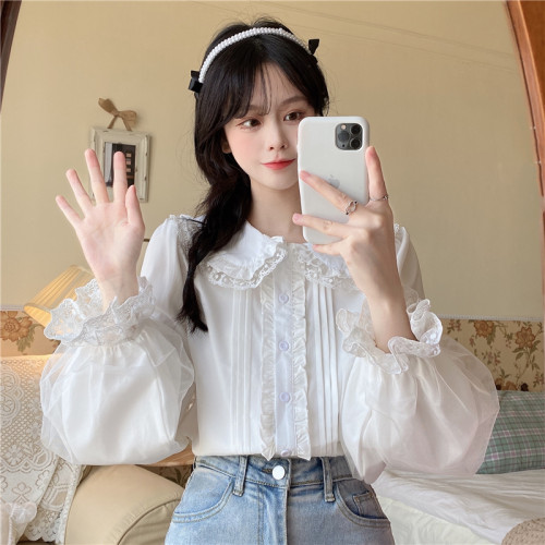 白糖少女{}~日系軟妹甜美可愛Lolita洋裝內搭jk製服上衣襯衫