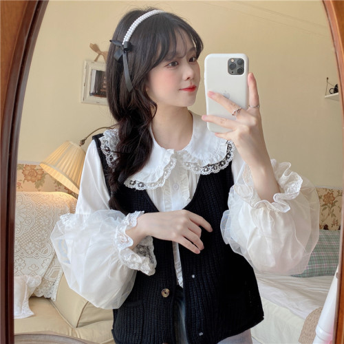白糖少女{}~日系軟妹甜美可愛Lolita洋裝內搭jk製服上衣襯衫