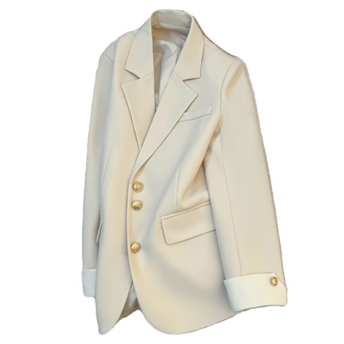 米白色西裝外套女2024春季新款韓版設計感小衆時尚氣質通勤小西服 米白色西裝外套女2024春季新款韓版設計感小衆時尚氣質通勤小西服