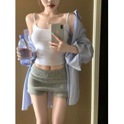 條紋度假休閒長袖襯衫女秋冬慵懶風韓版寬松曡穿上衣內搭襯衣外套