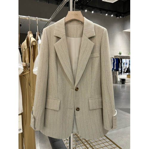 設計高級感復古條紋西裝外套女2025新款春秋季百搭氣質小衆西服潮 設計高級感復古條紋西裝外套女2025新款春秋季百搭氣質小衆西服潮