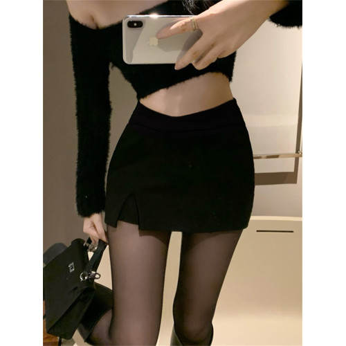 大碼胖mm開叉包臀裙女2025秋季高腰辣妹超短裙a字歐美V字腰半身裙