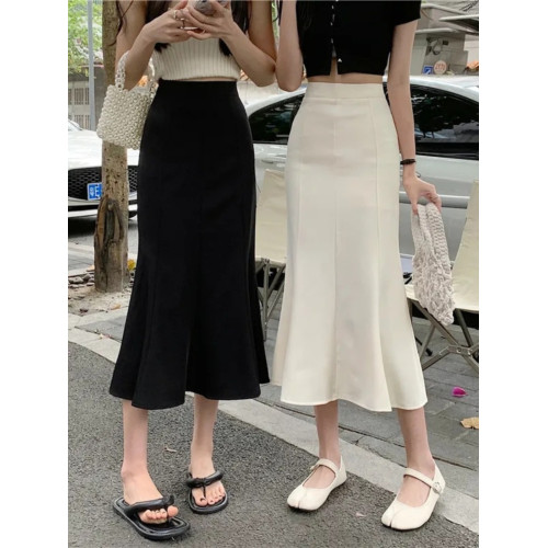 黑色針織魚尾半身裙女春夏中長款新款高腰顯瘦修身彈力a字包臀裙 黑色針織魚尾半身裙女春夏中長款新款高腰顯瘦修身彈力a字包臀裙