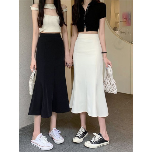 黑色針織魚尾半身裙女春夏中長款新款高腰顯瘦修身彈力a字包臀裙 黑色針織魚尾半身裙女春夏中長款新款高腰顯瘦修身彈力a字包臀裙