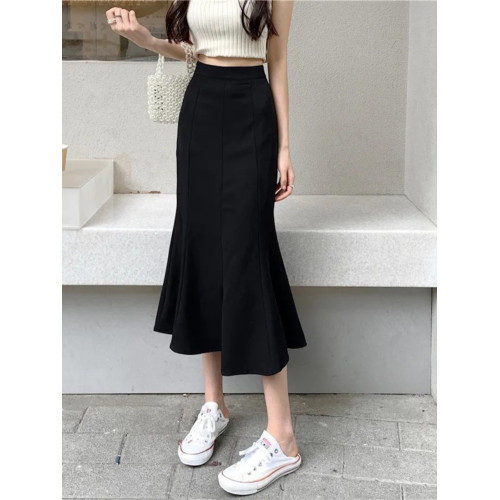 黑色針織魚尾半身裙女春夏中長款新款高腰顯瘦修身彈力a字包臀裙 黑色針織魚尾半身裙女春夏中長款新款高腰顯瘦修身彈力a字包臀裙