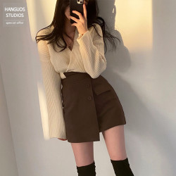 微胖穿搭chic高腰不規則毛呢褲裙女秋冬大碼胖mm顯瘦包臀a字短裙