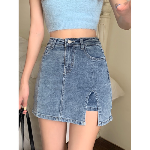 大碼胖mm高腰開叉包臀牛仔半身裙女夏季韓版學生復古a字短裙褲子 大碼胖mm高腰開叉包臀牛仔半身裙女夏季韓版學生復古a字短裙褲子