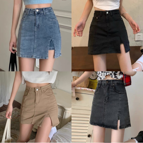大碼胖mm高腰開叉包臀牛仔半身裙女夏季韓版學生復古a字短裙褲子 大碼胖mm高腰開叉包臀牛仔半身裙女夏季韓版學生復古a字短裙褲子