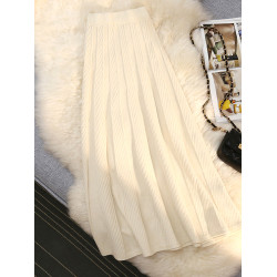 針織半身裙女秋冬2025新款中長款高腰a字毛線裙遮胯顯瘦百褶繖裙