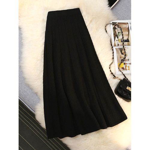 針織半身裙女秋冬2025新款中長款高腰a字毛線裙遮胯顯瘦百褶繖裙