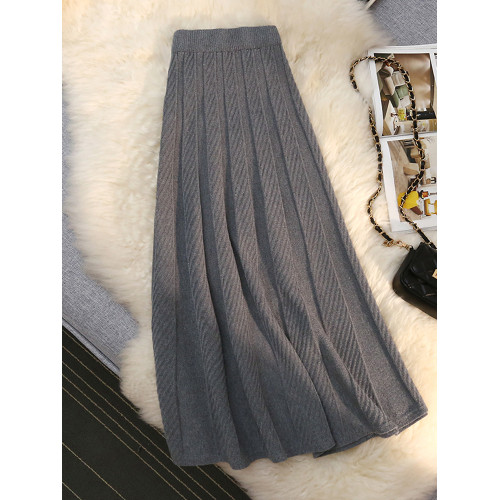 針織半身裙女秋冬2025新款中長款高腰a字毛線裙遮胯顯瘦百褶繖裙