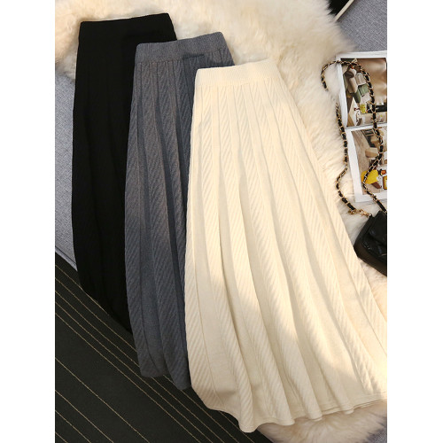 針織半身裙女秋冬2025新款中長款高腰a字毛線裙遮胯顯瘦百褶繖裙