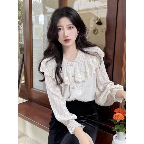 法式別致漂亮小衫女2025春裝新款設計感小衆甜美洋氣蕾絲襯衫上衣