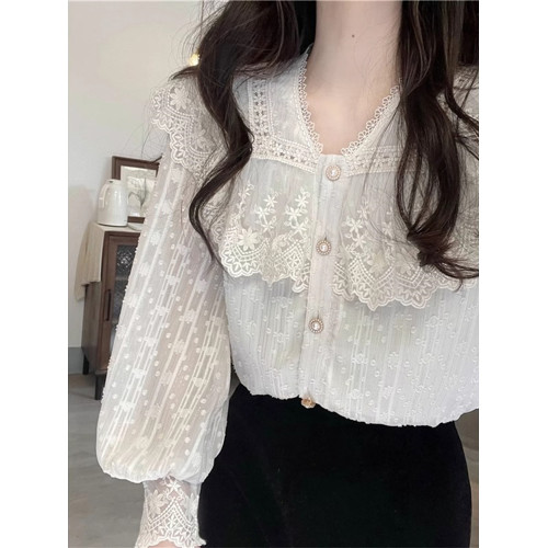 法式別致漂亮小衫女2025春裝新款設計感小衆甜美洋氣蕾絲襯衫上衣