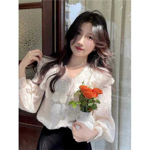 法式別致漂亮小衫女2025春裝新款設計感小衆甜美洋氣蕾絲襯衫上衣