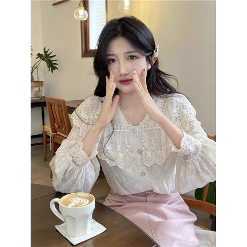 法式別致漂亮小衫女2025春裝新款設計感小衆甜美洋氣蕾絲襯衫上衣