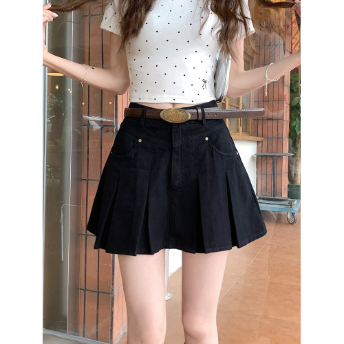 大碼復古牛仔百褶半身裙女夏季胖mm設計感高腰顯瘦包臀a字短裙子 大碼復古牛仔百褶半身裙女夏季胖mm設計感高腰顯瘦包臀a字短裙子