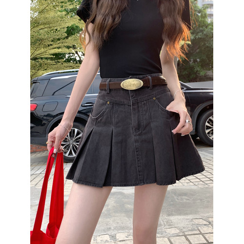 大碼復古牛仔百褶半身裙女夏季胖mm設計感高腰顯瘦包臀a字短裙子 大碼復古牛仔百褶半身裙女夏季胖mm設計感高腰顯瘦包臀a字短裙子