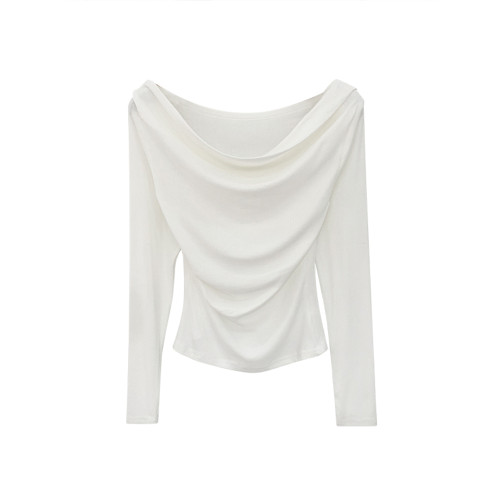 一字肩黑色蕩領露肩修身長袖打底衫T恤女春秋2025新款氣質短上衣