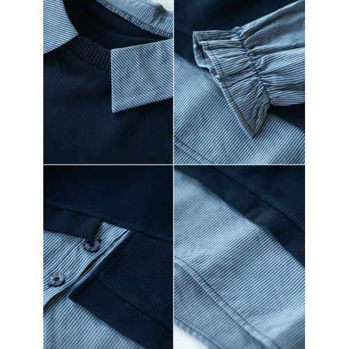 九月陌墨2025春秋新款寬松顯瘦假兩件套頭襯衫女歐貨大碼拼接上衣