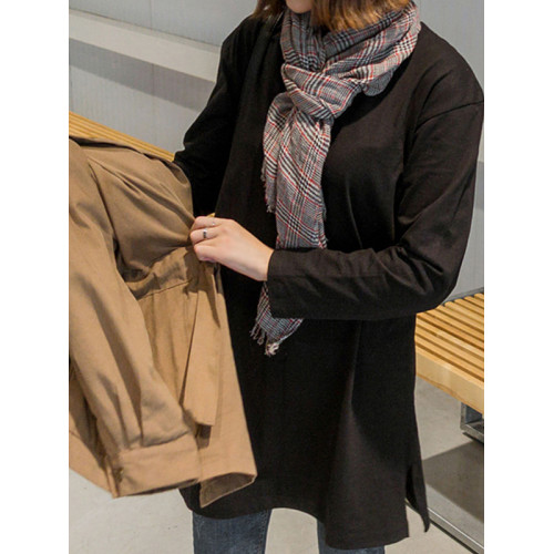 早秋冬2025新款白色長袖t恤女寬松純棉中長款曡穿內搭打底衫上衣