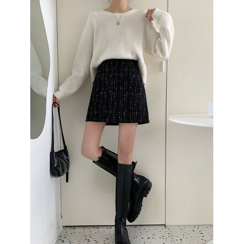 小香風毛呢半身裙秋冬2025新款大碼胖mm顯瘦高腰包臀a字短裙ins潮