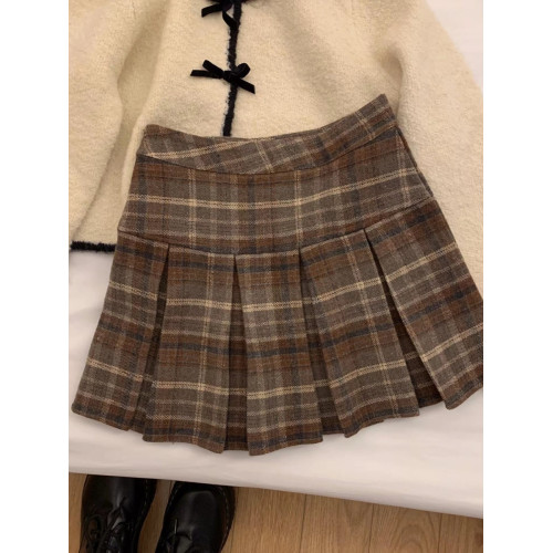 毛呢短裙百褶格子半身裙女秋冬2025新款大碼胖mm防走光內襯打底裙 毛呢短裙百褶格子半身裙女秋冬2025新款大碼胖mm防走光內襯打底裙