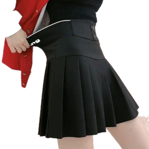 百褶裙高腰顯瘦遮胯半身裙女松緊腰收腹a字裙大碼胖mm褶皺短裙潮 百褶裙高腰顯瘦遮胯半身裙女松緊腰收腹a字裙大碼胖mm褶皺短裙潮