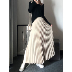 百褶半身裙女長款秋冬a字顯瘦大擺到腳踝長裙白色百褶裙半裙子