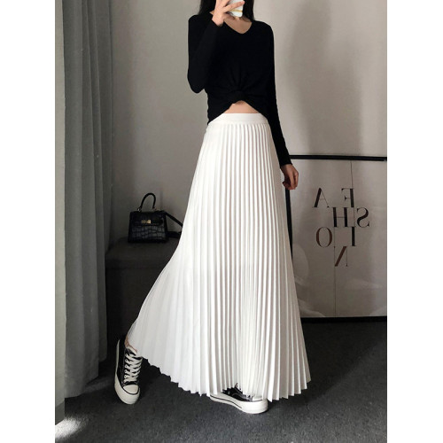 百褶半身裙女長款秋冬a字顯瘦大擺到腳踝長裙白色百褶裙半裙子