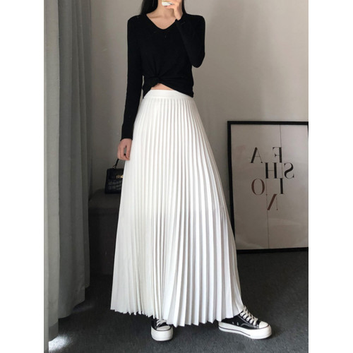 百褶半身裙女長款秋冬a字顯瘦大擺到腳踝長裙白色百褶裙半裙子