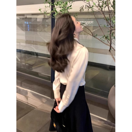 2025春季新款法式氣質醋酸緞面飄帶襯衣女高級感時尚內搭襯衫上衣