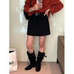 咖啡色燈芯絨半身裙女2024秋新款百搭a字裙高腰顯瘦包臀腰帶短裙