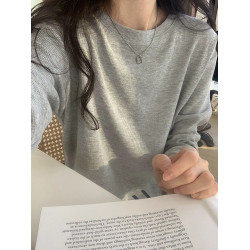 灰色華夫格寬松慵懶風寬松打底衫春季秋冬圓領長袖t恤女百搭純色