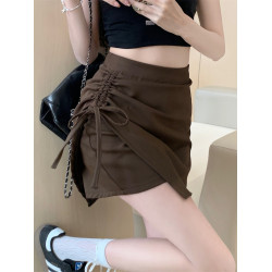 大碼不規則半身裙短裙女夏季胖mm顯瘦百搭高腰設計感抽繩a字裙褲