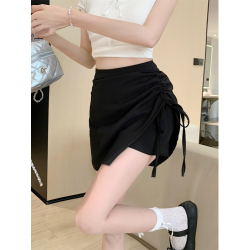 大碼不規則半身裙短裙女夏季胖mm顯瘦百搭高腰設計感抽繩a字裙褲