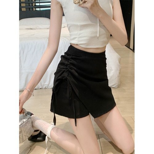 大碼不規則半身裙短裙女夏季胖mm顯瘦百搭高腰設計感抽繩a字裙褲