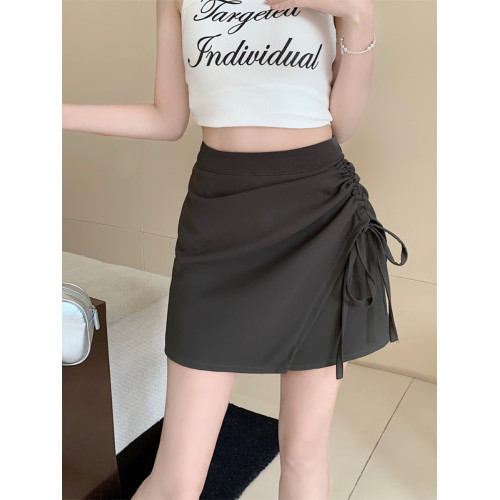 大碼不規則半身裙短裙女夏季胖mm顯瘦百搭高腰設計感抽繩a字裙褲