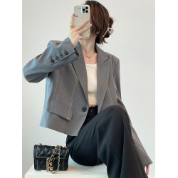 LINGLAI 小西裝女短款外套春秋小個子休閒氣質上衣設計感職業西服