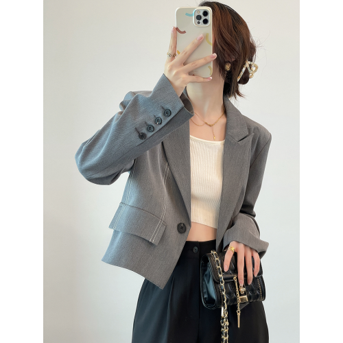 LINGLAI 小西裝女短款外套春秋小個子休閒氣質上衣設計感職業西服 LINGLAI 小西裝女短款外套春秋小個子休閒氣質上衣設計感職業西服