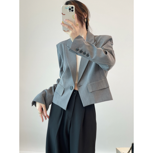 LINGLAI 小西裝女短款外套春秋小個子休閒氣質上衣設計感職業西服 LINGLAI 小西裝女短款外套春秋小個子休閒氣質上衣設計感職業西服