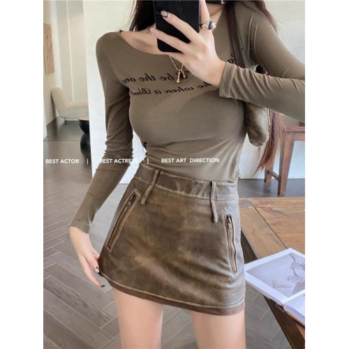 美拉德pu皮裙女秋冬2023新款高腰顯瘦性感半身裙復古休閒a字短裙