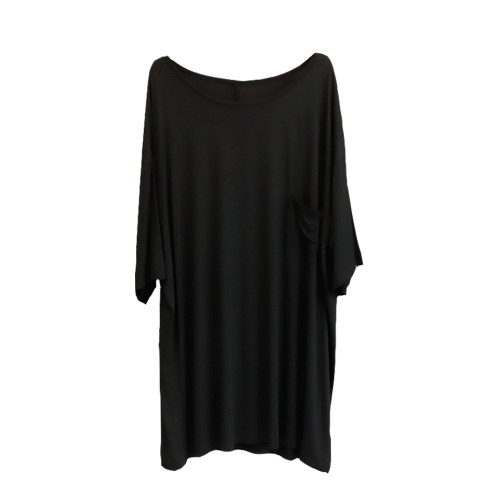 中長款莫代爾大圓領口袋T恤裙女夏季寬松大碼睡衣裙小個子連衣裙