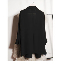 雪紡西裝外套女薄款夏季垂感透氣防曬衫寬松休閒西服女飄逸黑色