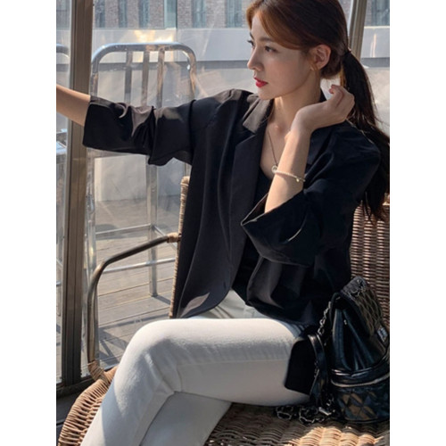 雪紡西裝外套女薄款夏季垂感透氣防曬衫寬松休閒西服女飄逸黑色 雪紡西裝外套女薄款夏季垂感透氣防曬衫寬松休閒西服女飄逸黑色