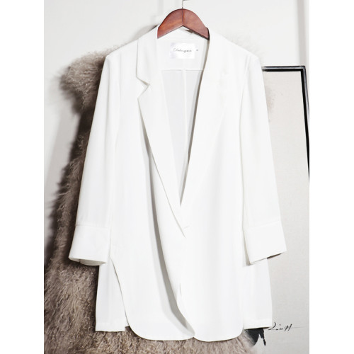 雪紡西裝外套女薄款夏季垂感透氣防曬衫寬松休閒西服女飄逸黑色 雪紡西裝外套女薄款夏季垂感透氣防曬衫寬松休閒西服女飄逸黑色