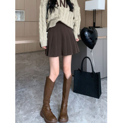 大碼黑色毛呢百褶裙女春秋新款小個子高腰顯瘦A字半身裙胖mm短裙