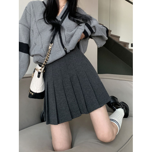 大碼黑色毛呢百褶裙女春秋新款小個子高腰顯瘦A字半身裙胖mm短裙