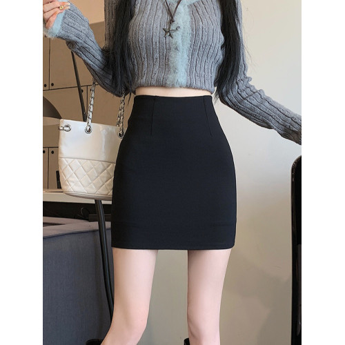 黑色修身包臀半身裙女春秋防走光顯腿長a字短裙緊身彈力一步裙ins