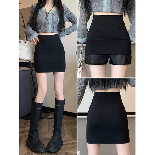 黑色修身包臀半身裙女春秋防走光顯腿長a字短裙緊身彈力一步裙ins